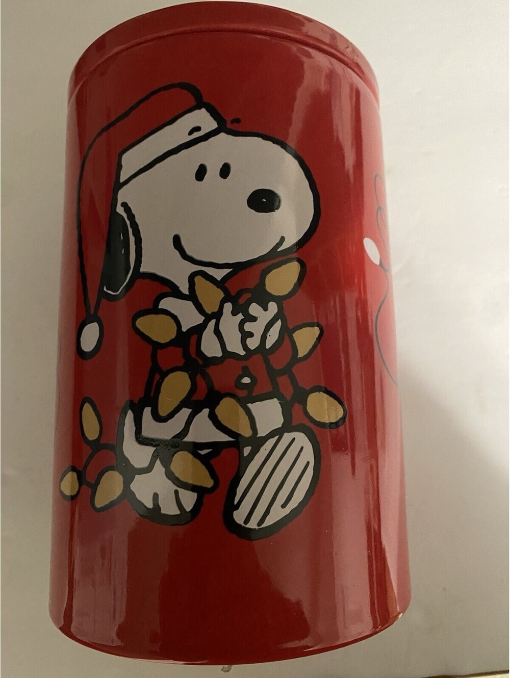 Peanuts Snoopy Holidays Christmas Glossy Red Big Container with Bone Lid 8"